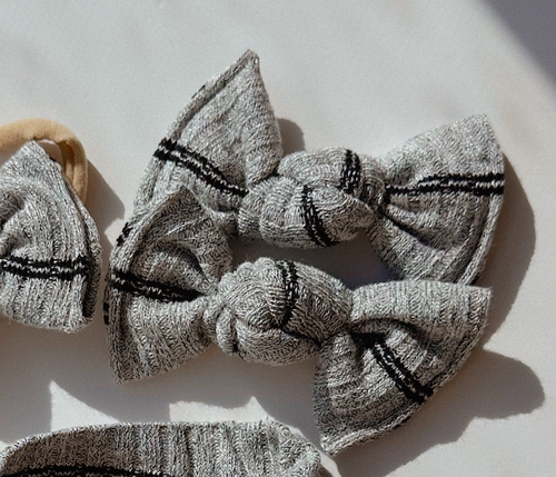 Heather Grey + Black Stripe BloomCLIPS or Nylon Headband