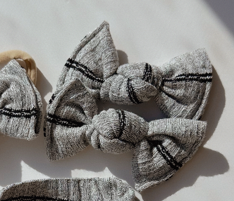 Heather Grey + Black Stripe BloomCLIPS or Nylon Headband