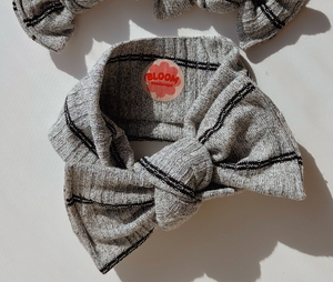 Heather Grey + Black Stripe Tie On Headwrap