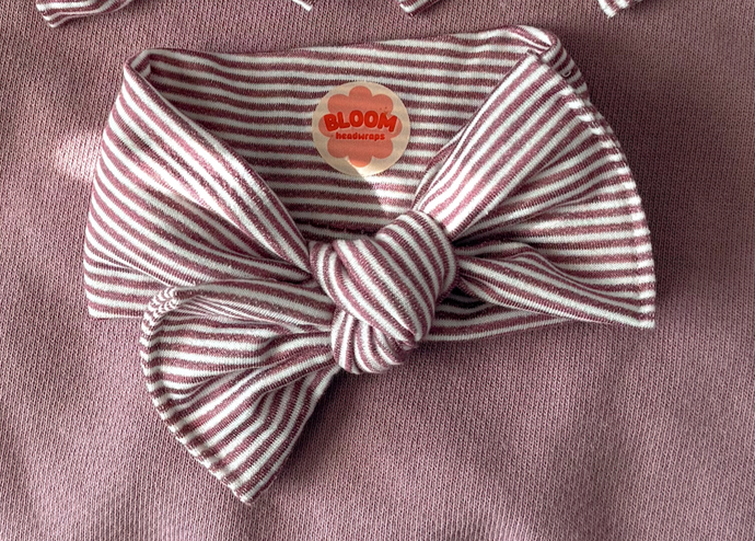 Mauve Mini Stripe Tie On Headwrap
