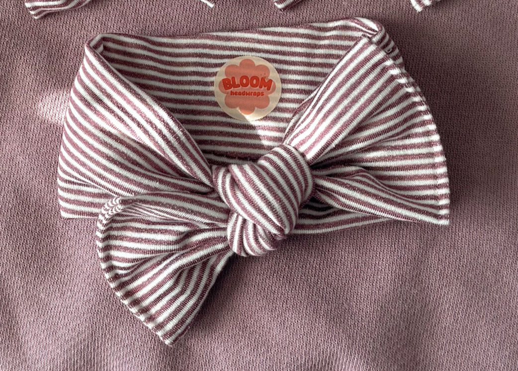 Mauve Mini Stripe Tie On Headwrap