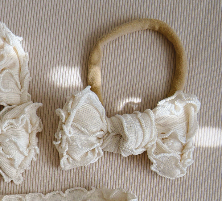Ivory Ruffle BloomCLIPS or Nylon Headband