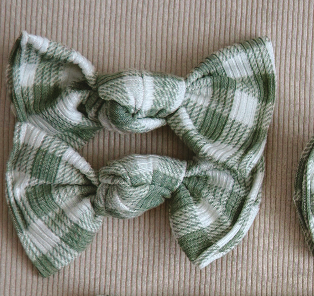 Green Ribbed Gingham BloomCLIPS or Nylon Headband