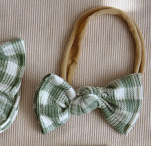 Green Ribbed Gingham BloomCLIPS or Nylon Headband