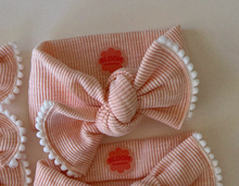 Blush Ribbed with Pom Pom Trim Tie On Headwrap