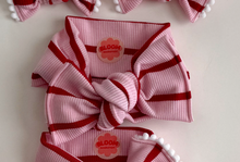 Red + Pink Stripe Ribbed Tie On Headwrap