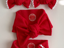 Raspberry Red Waffle Tie On Headwrap