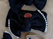 Navy Wide Ribbed Tie On Headwrap