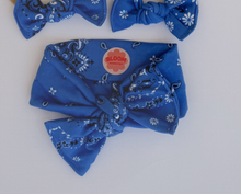 Blue Bandana Print Tie On Headwrap