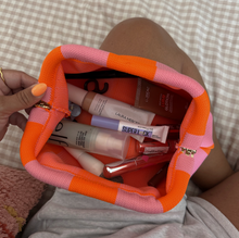 Orange and Pink Stripe Makeup Bag