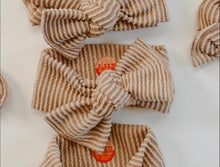 Tan cream neutral beige wavy ribbed bow for baby girl Headwrap 