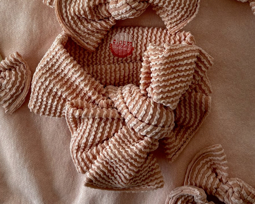 Oversized Bow Muted Peach Wavy Ribbed Tie On Headwrap