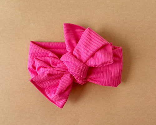 Oversized Bow Barbie Pink Ribbed Tie On Headwrap