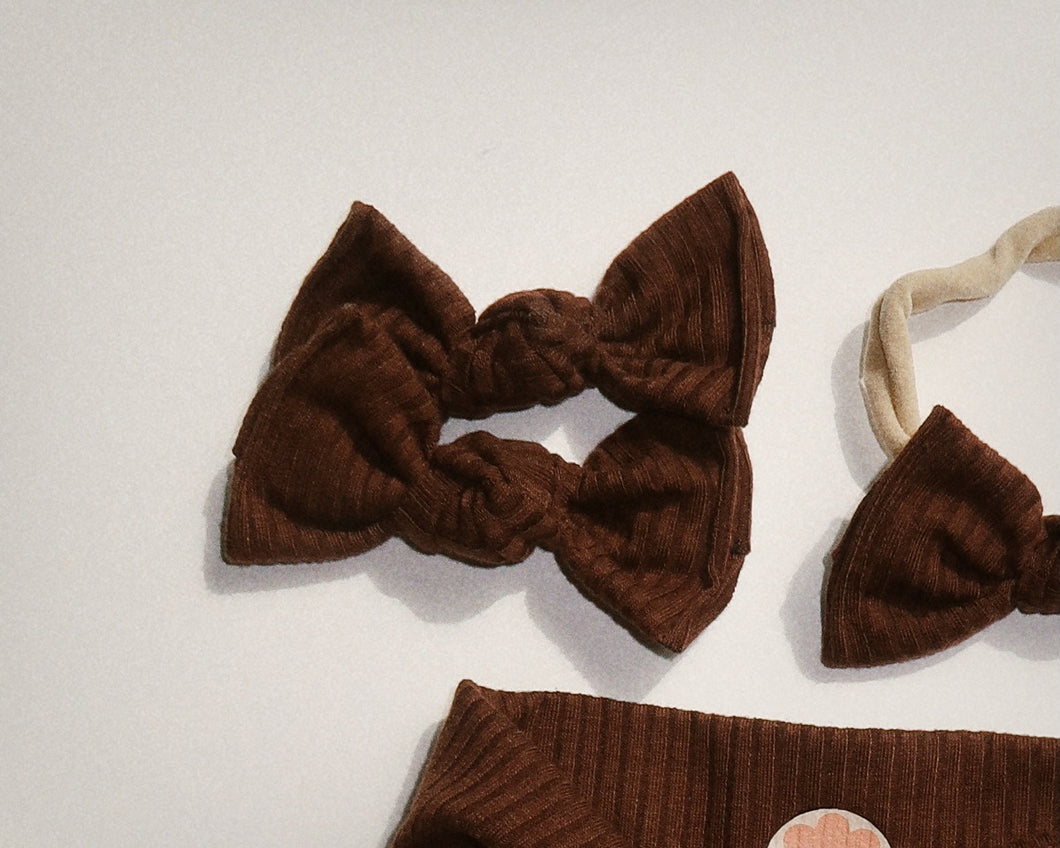 Chocolate Ribbed BloomCLIPS or Nylon Headband