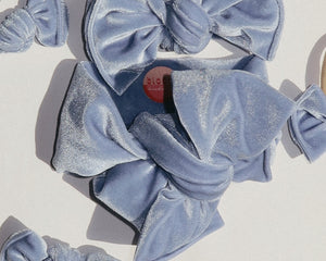 Oversized Bow Dusty Blue Velvet Tie On Headwrap