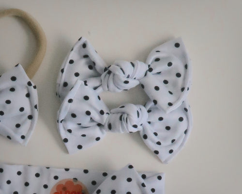 White Polka Dot BloomCLIPS or Nylon Headband