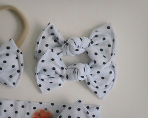 White Polka Dot BloomCLIPS or Nylon Headband
