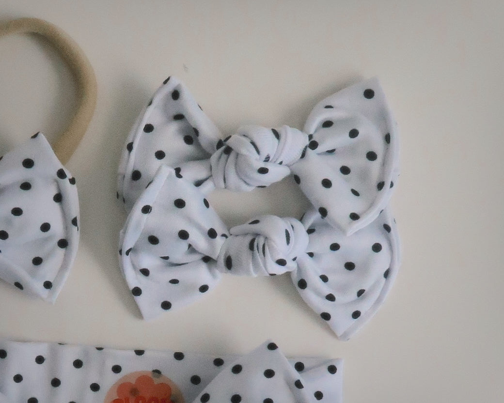 White Polka Dot BloomCLIPS or Nylon Headband