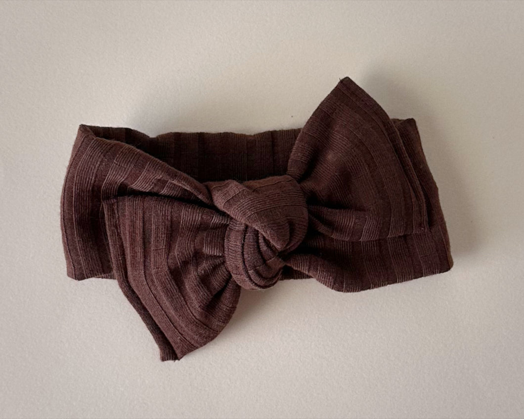 Chocolate Ribbed Tie On Headwrap