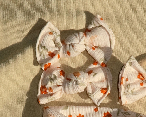 Cream and Orange Dainty Floral Ribbed BloomCLIPS or Nylon Headband