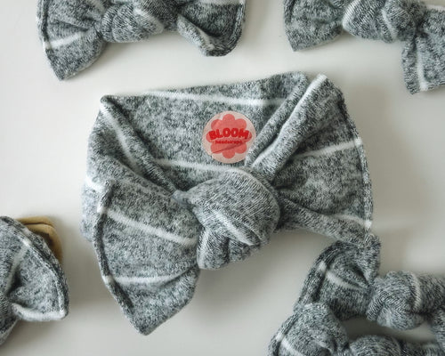 Marled Grey Fuzzy Stripe Tie On Headwrap