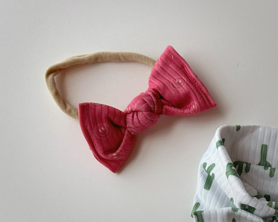 Pink Smiley Ribbed BloomCLIPS or Nylon Headband
