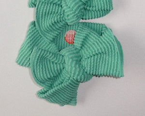 Oversized Bow Mint Wavy Ribbed Tie On Headwrap