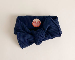Navy Blue Mini Ribbed Tie On Headwrap