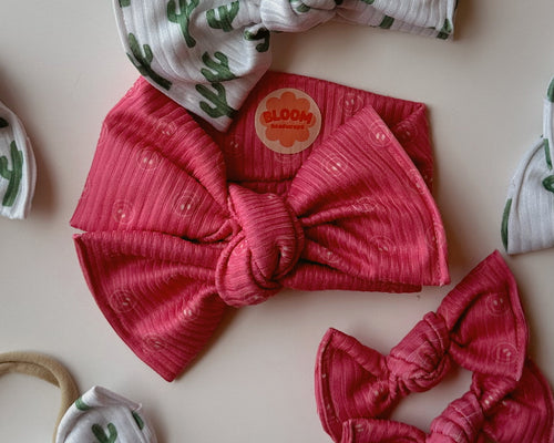 Pink Smiley Ribbed Tie On Headwrap