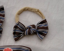 Chocolate Brown and Blue Ribbed Stripe BloomCLIPS or Nylon Headband