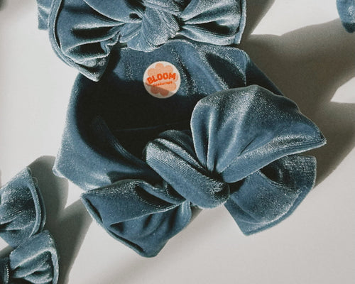 Oversized Bow Denim Velvet Tie On Headwrap