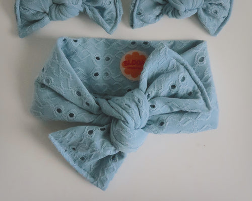 Vintage Blue Eyelet Tie On Headwrap