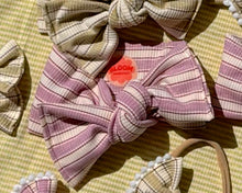 Mauve Double Stripe Ribbed Tie On Headwrap