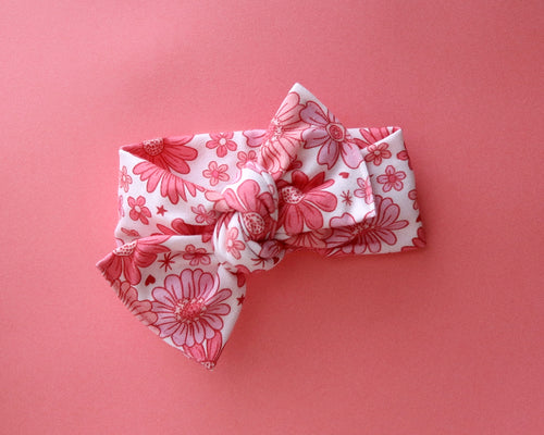 Pink Floral Tie On Headwrap