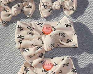 Navy Bows Mini Ribbed Tie On Headwrap