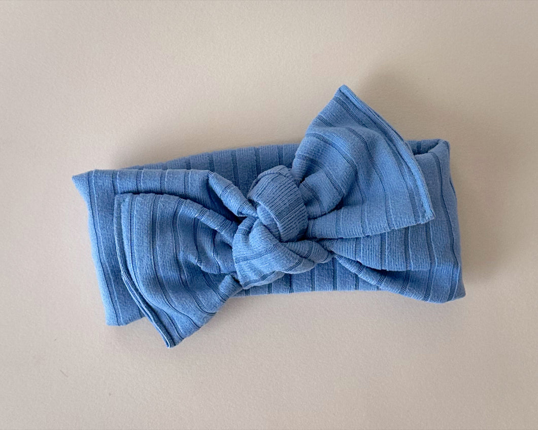 Electric Blue Wide Ribbed Tie On Headwrap