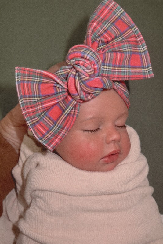 Christmas Plaid Tie On Headwrap