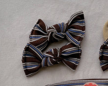 Chocolate Brown and Blue Ribbed Stripe BloomCLIPS or Nylon Headband