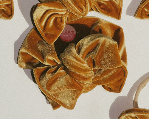 Oversized Bow Mustard Velvet Tie On Headwrap