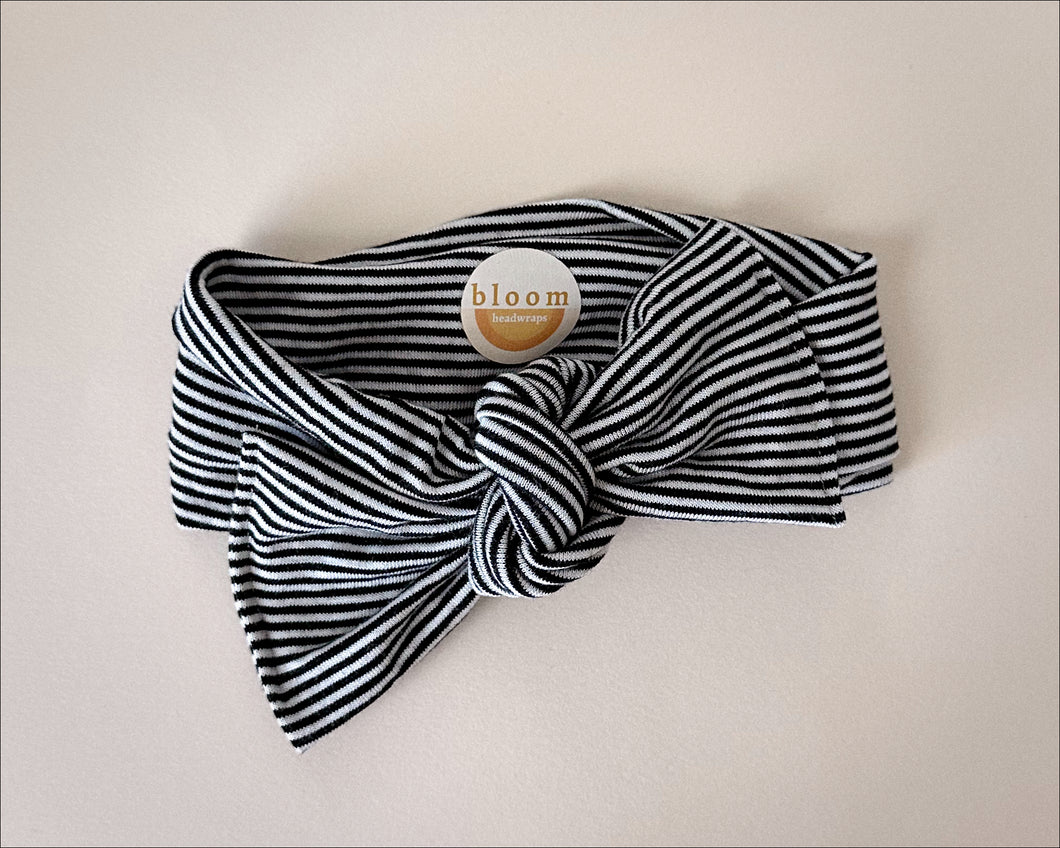 Black and White Micro Stripe Tie On Headwrap