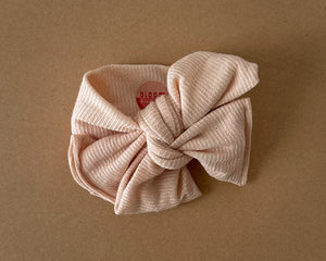 Oversized Bow Peach Fuzz Mini Ribbed Tie On Headwrap