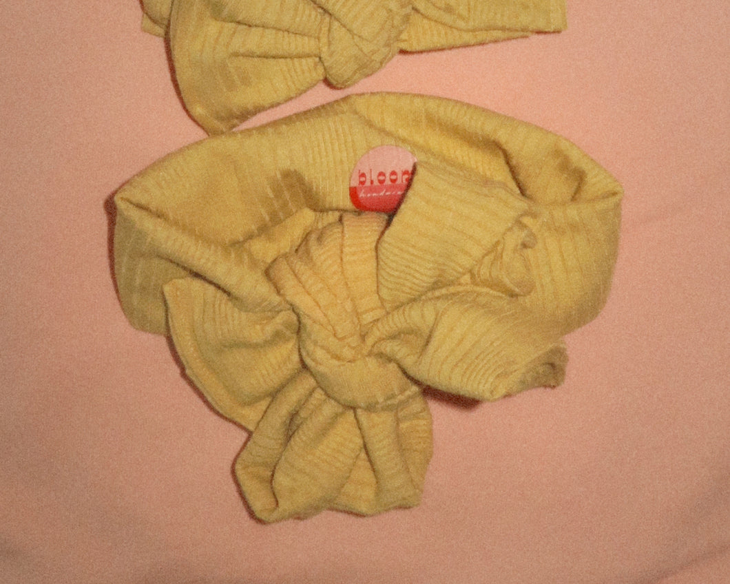 Oversized Bow Lemon Ribbed Tie On Headwrap