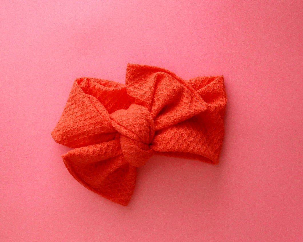 Oversized Bow Red Orange Diamond Tie On Headwrap