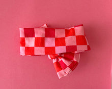 Pink Multi Check Tie On Headwrap