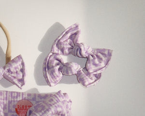 Lavender Daisy Check Ribbed BloomCLIPS or Nylon Headband