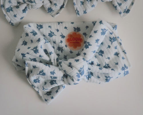 Denim Vintage Floral Ribbed Tie On Headwrap