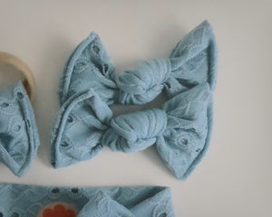 Vintage Blue Eyelet BloomCLIPS or Nylon headband