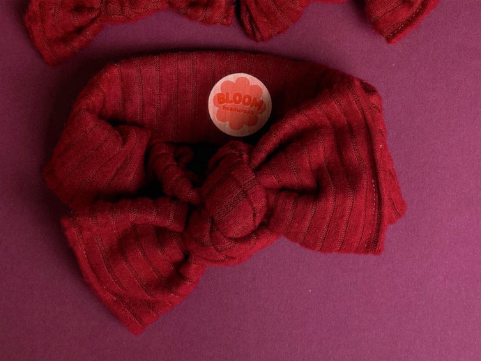 Cranberry Fuzzy Ribbed Tie On Headwrap