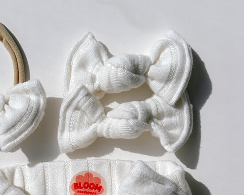 White Wide Fuzzy Ribbed BloomCLIPS or Nylon Headband