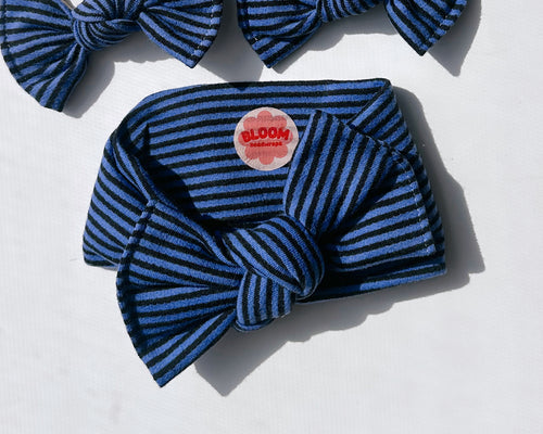 Blue Mini Stripe Tie On Headwrap